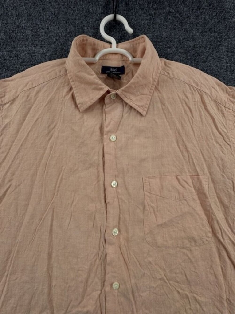 Brooks Brothers Short Sleeve All Linen Large Orange Button Up Pocket Business